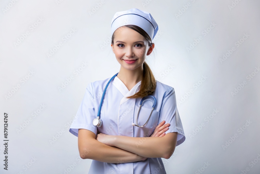an image of a young woman in a Nurse Dress on a white background an image of a young woman in a Nurse Dress on a white background