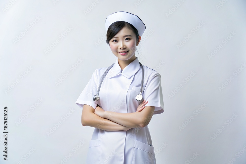 an image of a young woman in a Nurse Dress on a white background