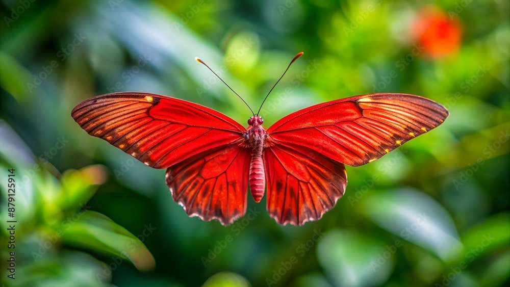 red butterfly in flight (Cymothoe sangaris)
