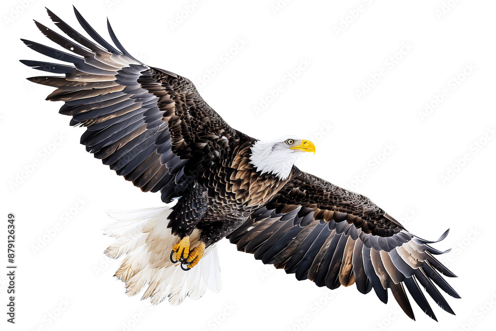 Fototapeta premium bald eagle flying isolated on white background, Bald eagle American, Bald eagle flying, eagle flying isolated.