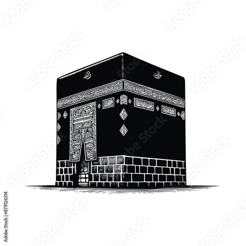 hand drawn Illustration of Kaaba. engraving black and white Kaaba vector illustration isolated on white background, famous landmarks drawing