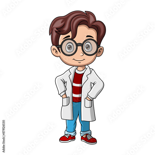 Cute boy cartoon wearing costume scientist
