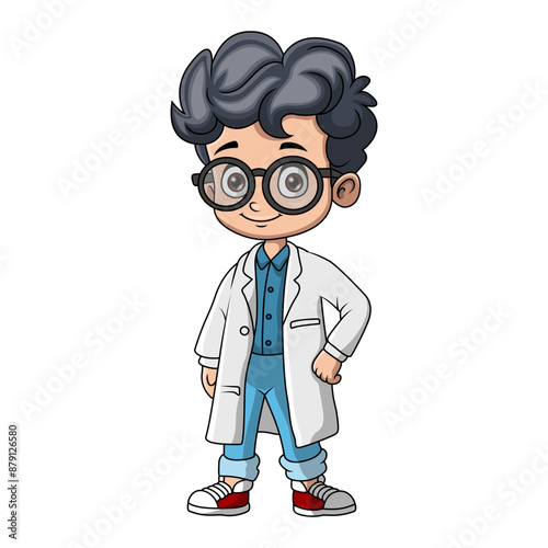 Cute boy cartoon wearing costume scientist