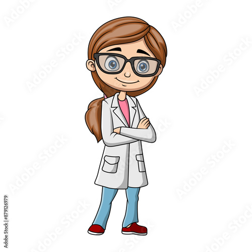 Cute girl cartoon wearing costume scientist