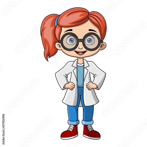 Cute girl cartoon wearing costume scientist