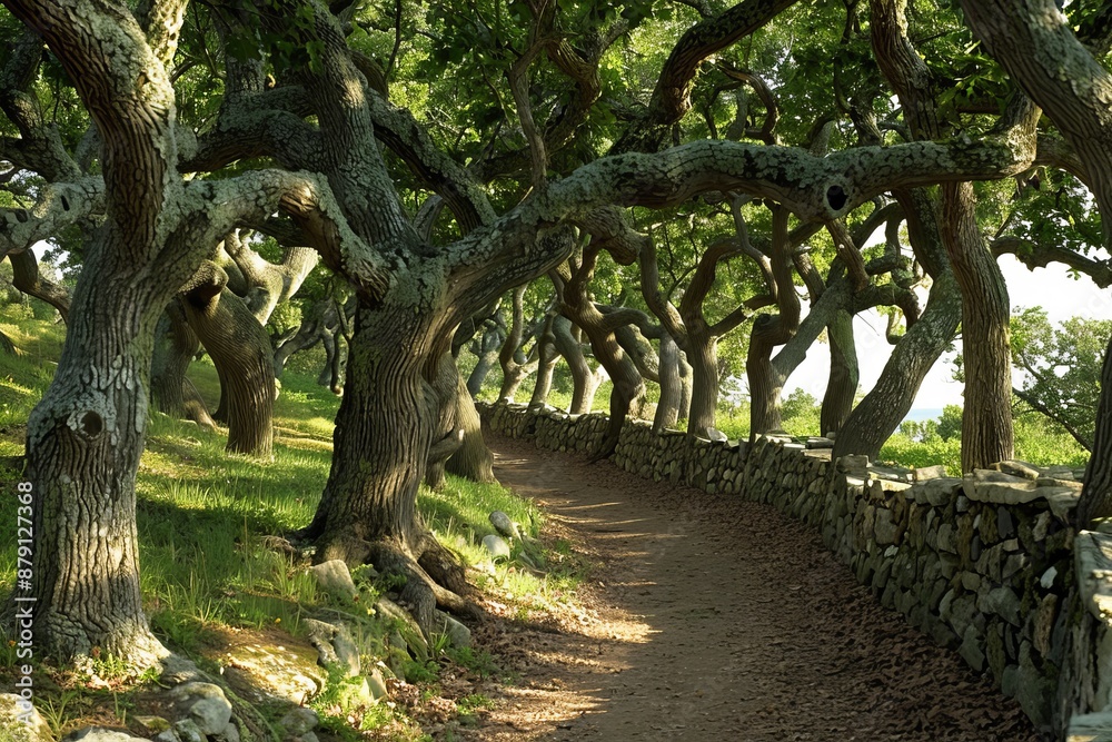 Winding Path Through A Grove Of Twisted Oak Trees On A Sunny Day Winding Path Through A Grove Of Twisted Oak Trees On A Sunny Day