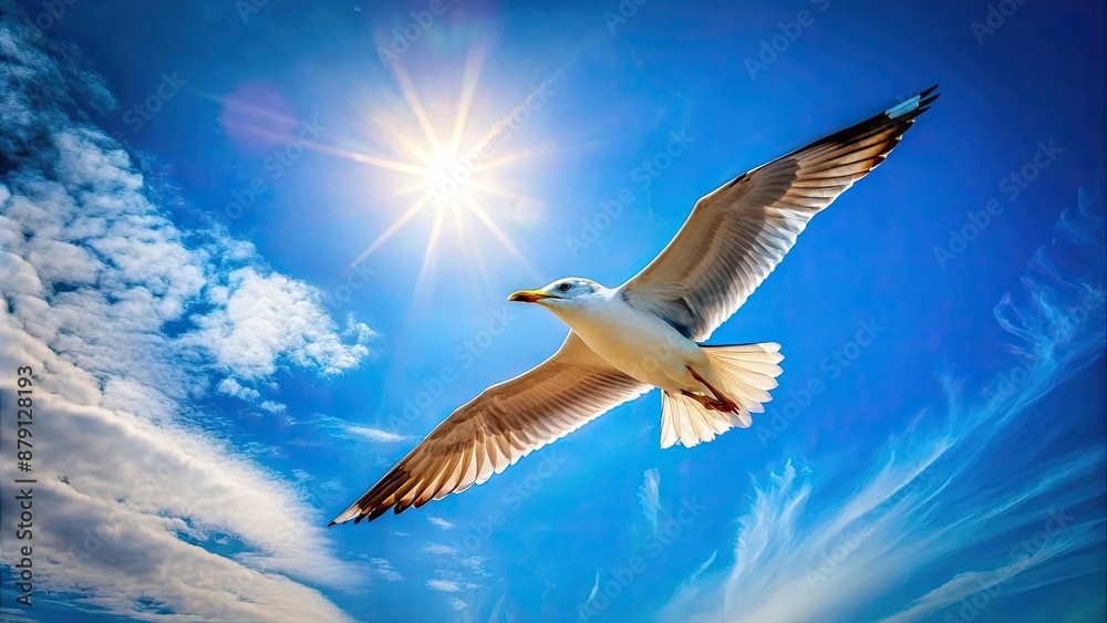 Obraz premium A beautiful bird soaring high in the clear blue sky, bird, sky, nature, wildlife, feathers, wings, freedom, flying, avian