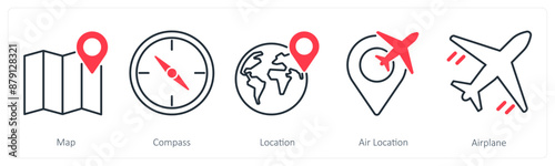 A set of 5 Summer and Travel icons as map, compass, location Free Download A set of 5 Summer and Travel icons as map, compass, location - GFXLoad