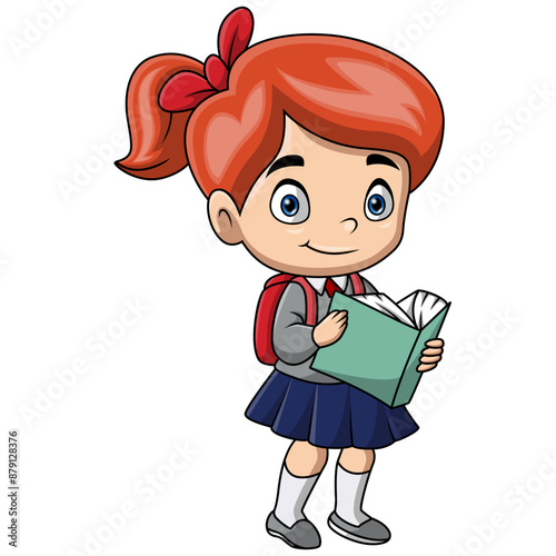 Cute happy school girl cartoon 