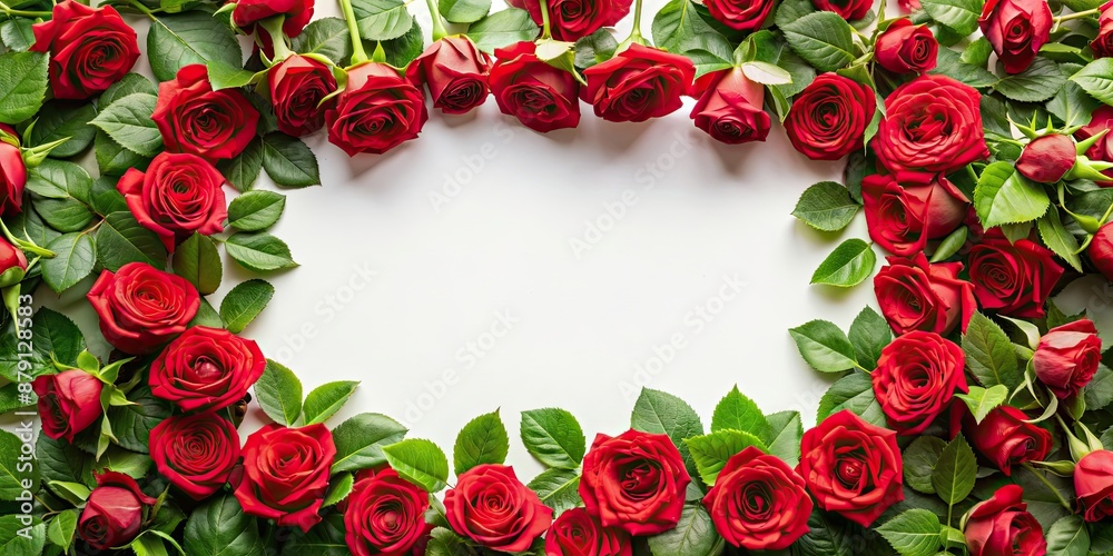 Beautiful frame made of fresh red roses and green leaves , roses, flowers, flora, nature, romantic, love Beautiful frame made of fresh red roses and green leaves , roses, flowers, flora, nature, romantic, love