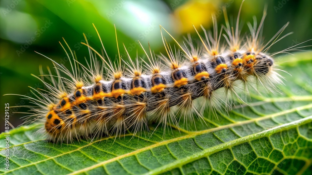 Hairy Caterpillar ( larva pest) on a cotton leaves. Closeup. Hairy Caterpillar ( larva pest) on a cotton leaves. Closeup.