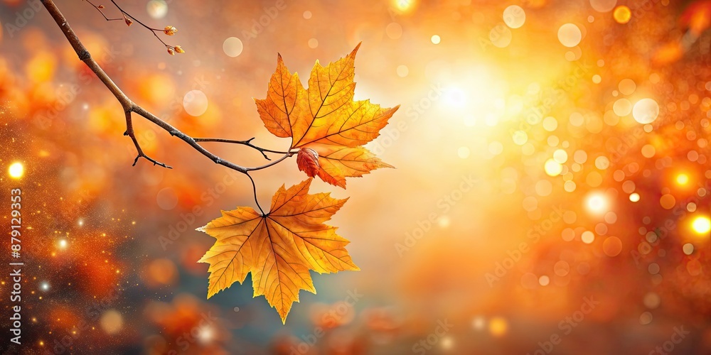 Beautiful autumn leaves branch with orange foliage in dreamy bokeh sunlight background, creating a magical fall season atmosphere Beautiful autumn leaves branch with orange foliage in dreamy bokeh sunlight background, creating a magical fall season atmosphere