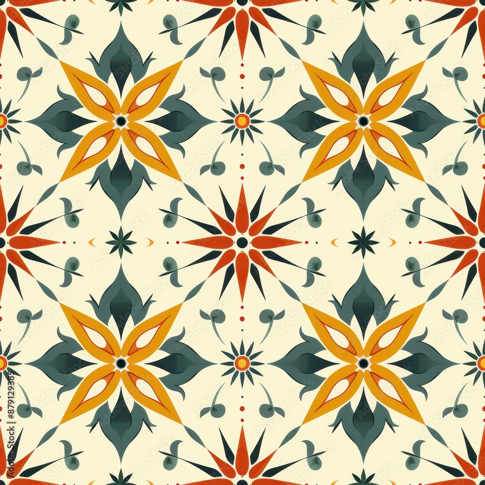 Retro Pastel Geometric Pattern With Floral Motifs Retro Pastel Geometric Pattern With Floral Motifs
