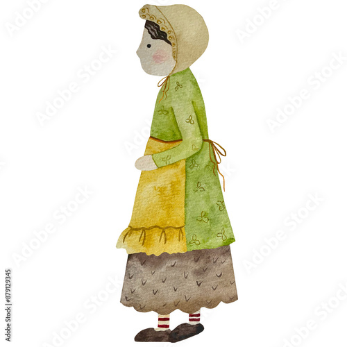 Country girl watercolor illustration, farmer girl, hand drawn watercolor female