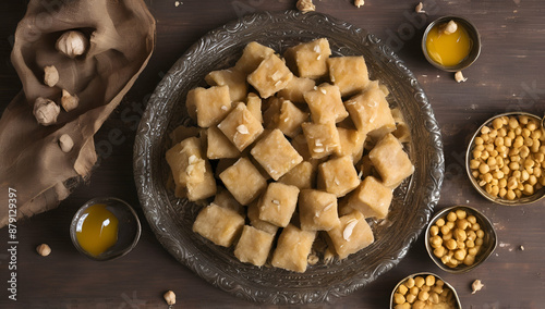 Besan burfi or Mohanthal roasted barfi - an indian sweet, Generative AI

 photo