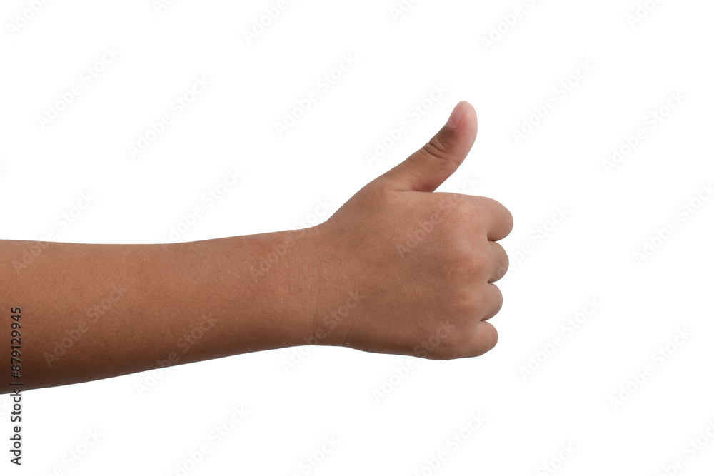 Children's hands showing thumbs up isolated on white background. Like, positive sign. Text holder for designers Children's hands showing thumbs up isolated on white background. Like, positive sign. Text holder for designers