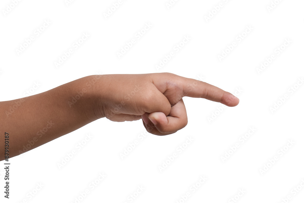 Child's hand pointing to the side isolated on white background. Copy space Child's hand pointing to the side isolated on white background. Copy space