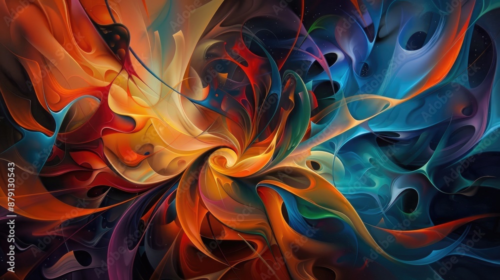 Abstract and dynamic elements in the background are non representational with fluid lines and complex patterns Abstract and dynamic elements in the background are non representational with fluid lines and complex patterns