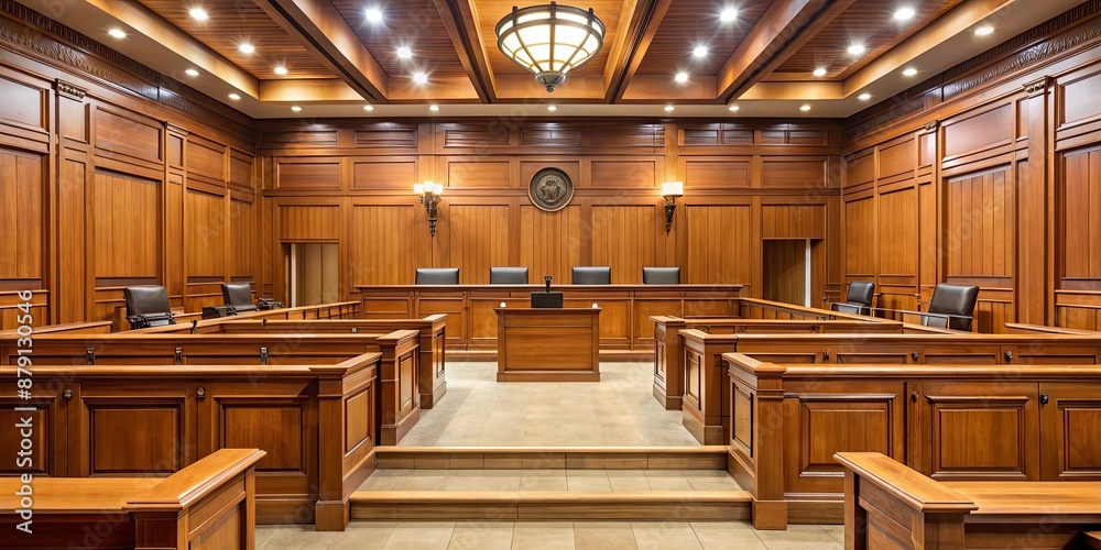 An empty wooden courtroom with benches , courtroom, wood, empty, legal, justice, trial, court, law, judge, attorney