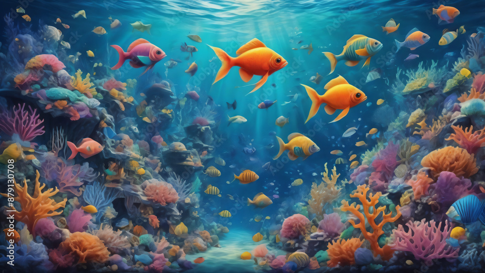 Ein schönes foto von Bunten Fischen unter dem Wasser im Meer neben Korallen. KI Generated Ein schönes foto von Bunten Fischen unter dem Wasser im Meer neben Korallen. KI Generated