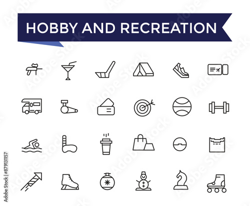 Hobby and Recreation Linear Signed Icon set with editable stroke collection for web and ui. Line icons pack. Vector illustration.