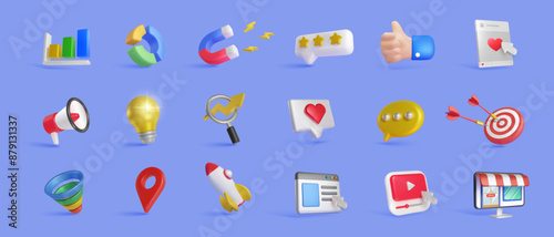 3d digital marketing seo sales social media icon collection