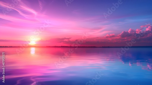 Serene Light Pastel Sunset Reflection on Calm Lake - Peaceful Waterfront Nature Scene with Pastel Background