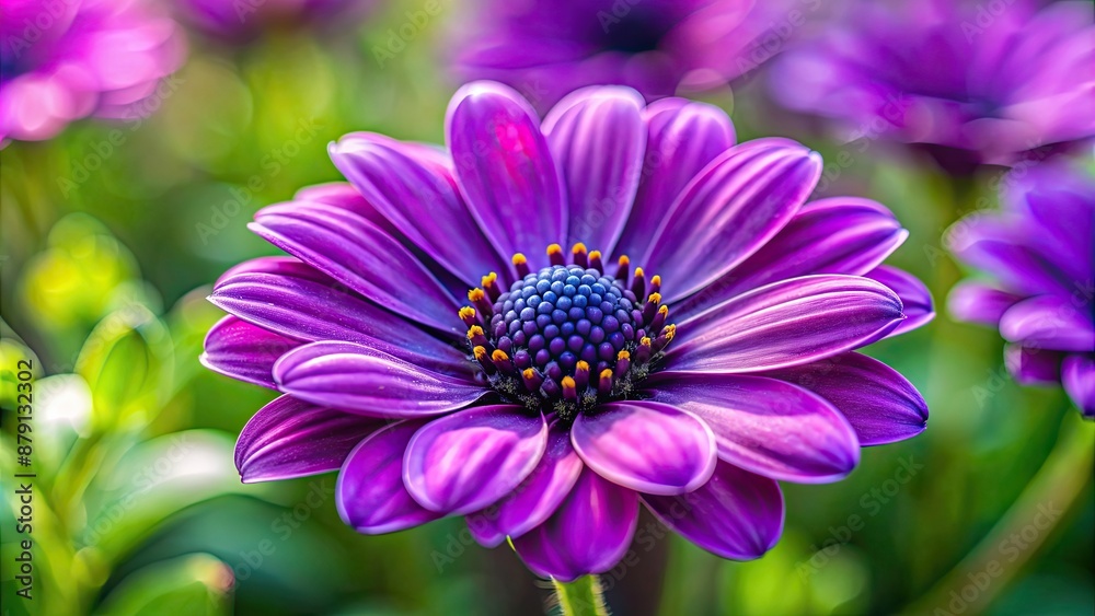 Fototapeta premium Close up of a vibrant purple flower in full bloom with a soft focus background, Purple, flower, bloom, close up, detail, vibrant