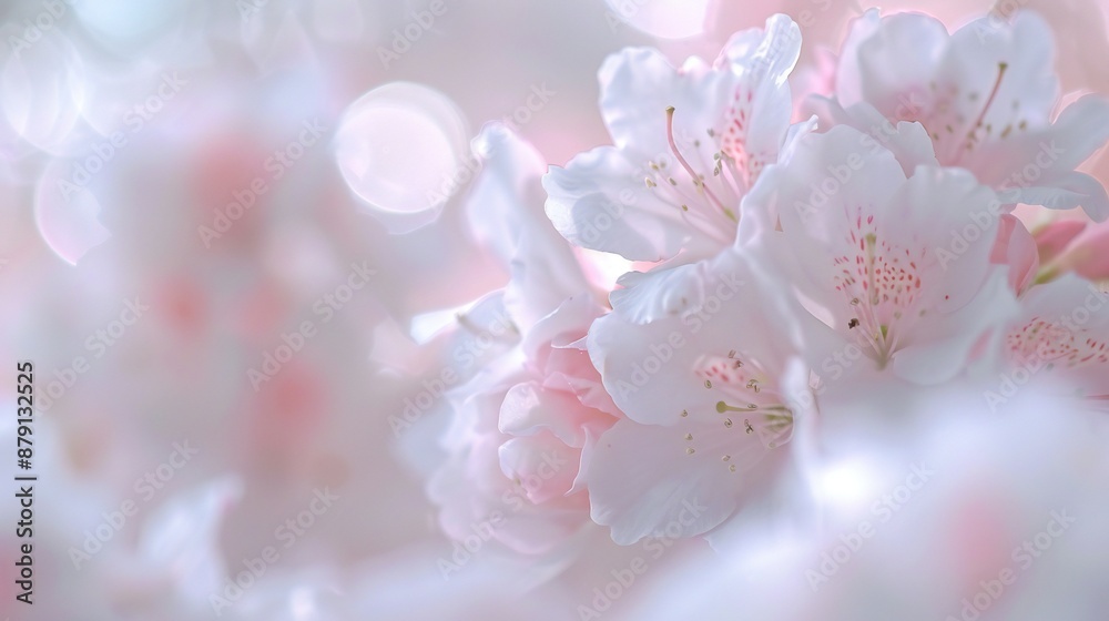 Close-up of azalea bloom, soft-focus forest clearing backdrop, filtered sunlight, symbolize temperance, serene and captivating composition. Close-up of azalea bloom, soft-focus forest clearing backdrop, filtered sunlight, symbolize temperance, serene and captivating composition.