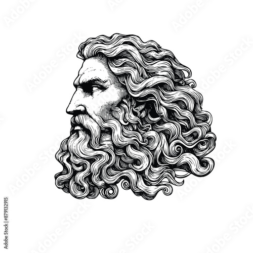 hand drawn Illustration of Zeus. engraving black and white Zeus the God of Greek vector illustration isolated on white background