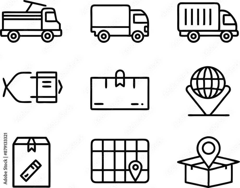 set of logistic icon illustration. delivery, transportation, shipping, business, cargo, industry, logistic set of logistic icon illustration. delivery, transportation, shipping, business, cargo, industry, logistic