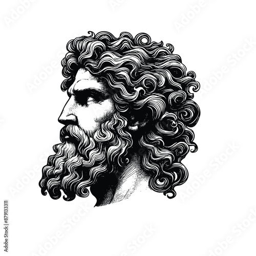 hand drawn Illustration of Zeus. engraving black and white Zeus the God of Greek vector illustration isolated on white background
