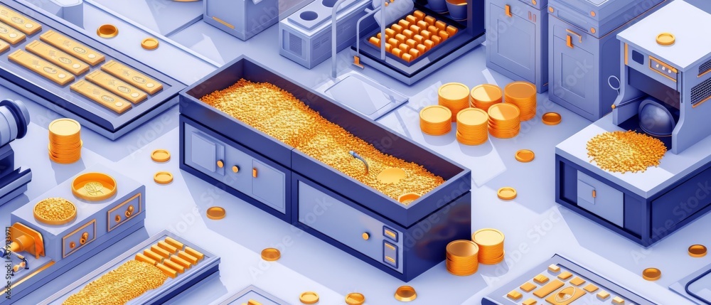 Refining gold process flat design top view theme precious metals animation Split-complementary color scheme Refining gold process flat design top view theme precious metals animation Split-complementary color scheme