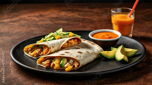 Mexican quesadillas with copy space on colorful background