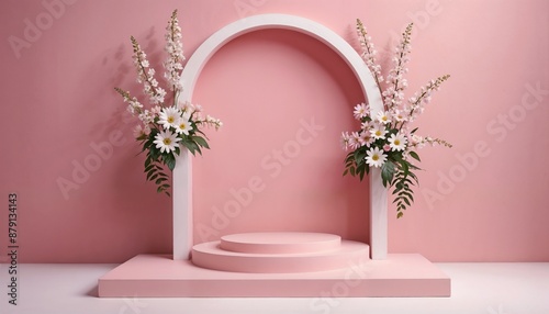 Abstract Pink and White Podium pedestal background. Best for product photography.
