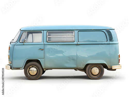 Vintage vehicle side view, isolated white background
