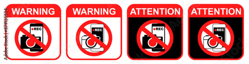 set vector warning sign. No video recording attention symbol template design vector illustration