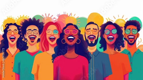A group of people are smiling and singing together