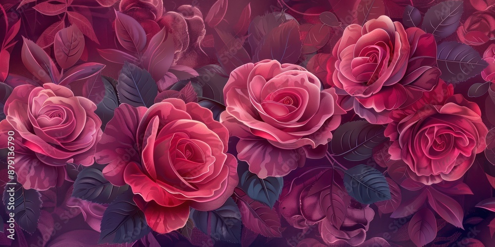 Blooming Red Roses in a Lush Garden Blooming Red Roses in a Lush Garden