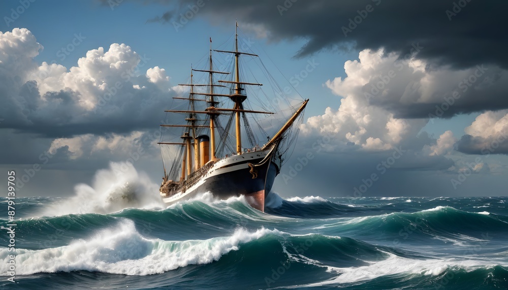 Fototapeta premium Sailing Through a Stormy Sea