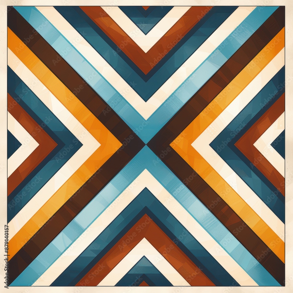 Obraz premium Vintage Geometric Pattern in Blue, Orange, and Brown