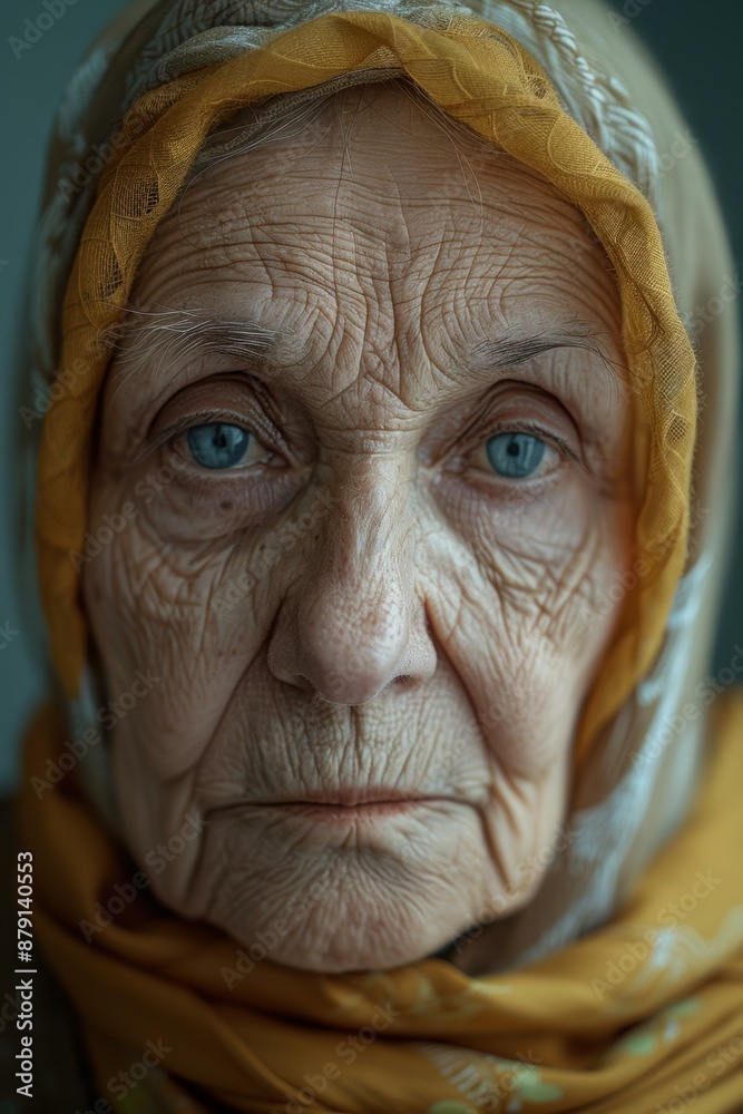 Portrait of an elderly woman wearing a headscarf. AI. Portrait of an elderly woman wearing a headscarf. AI.