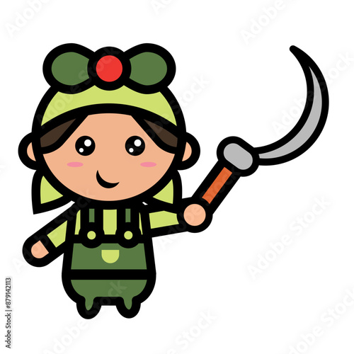 
female farmer carrying a sickle