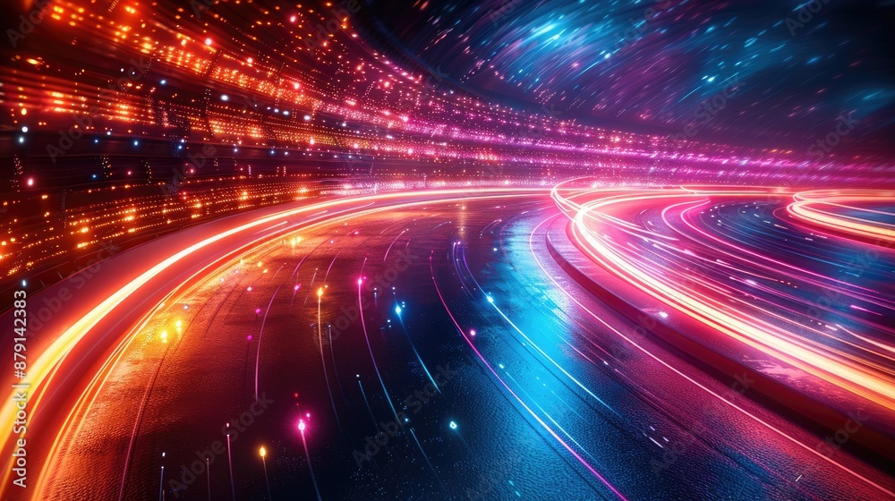 Abstract pattern of light trails from traffic at night, creating a sense of motion and energy, Abstract pattern of light trails from traffic at night, creating a sense of motion and energy,