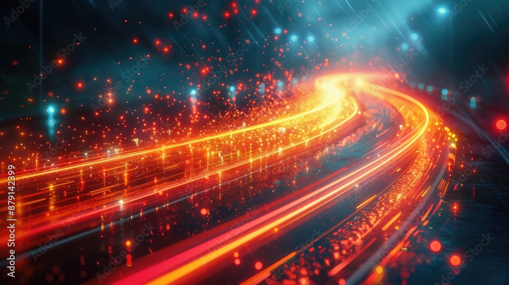 Abstract pattern of light trails from traffic at night, creating a sense of motion and energy, Abstract pattern of light trails from traffic at night, creating a sense of motion and energy,