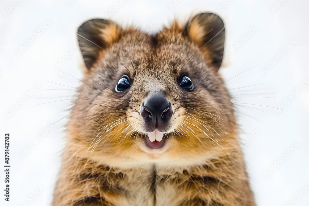A Cute Quokka Smiles For The Camera On A White Background A Cute Quokka Smiles For The Camera On A White Background