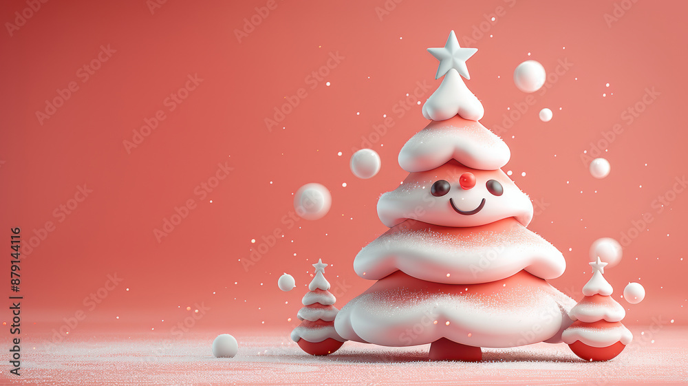 Cartoon Christmas Tree on Solid Background Cartoon Christmas Tree on Solid Background