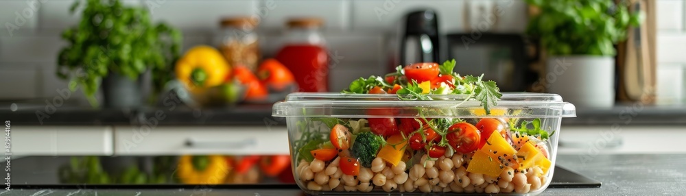 Healthy Lunch Focus on a lunchbox with a balanced meal with a bright kitchen background right Healthy Lunch Focus on a lunchbox with a balanced meal with a bright kitchen background right