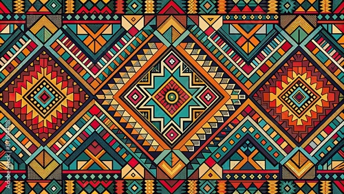 Abstract tribal pattern featuring bold geometric shapes in an upscaled design , tribal, pattern, geometric, shapes, bold