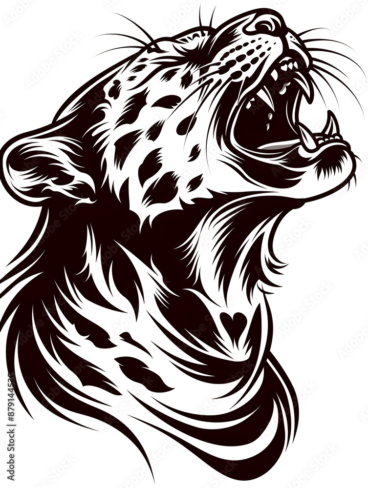 custom made wallpaper toronto digitalA black and white drawing of a tiger with its mouth open. The tiger is looking up and he is angry or scared